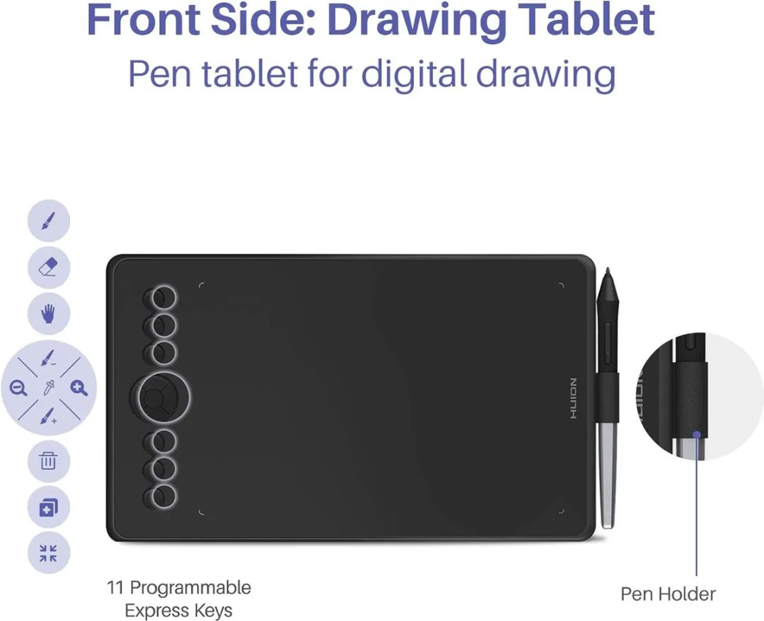 Huion H320M Tekentablet - 11 Toetsen - Zwart/Rood