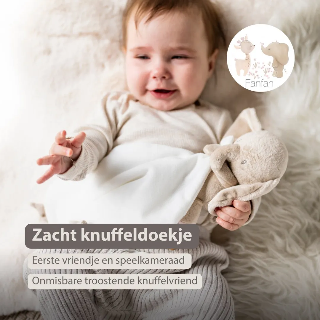 Nattou FanFan Baby Knuffeldoekje Olifant 27x27cm - Gebroken Wit