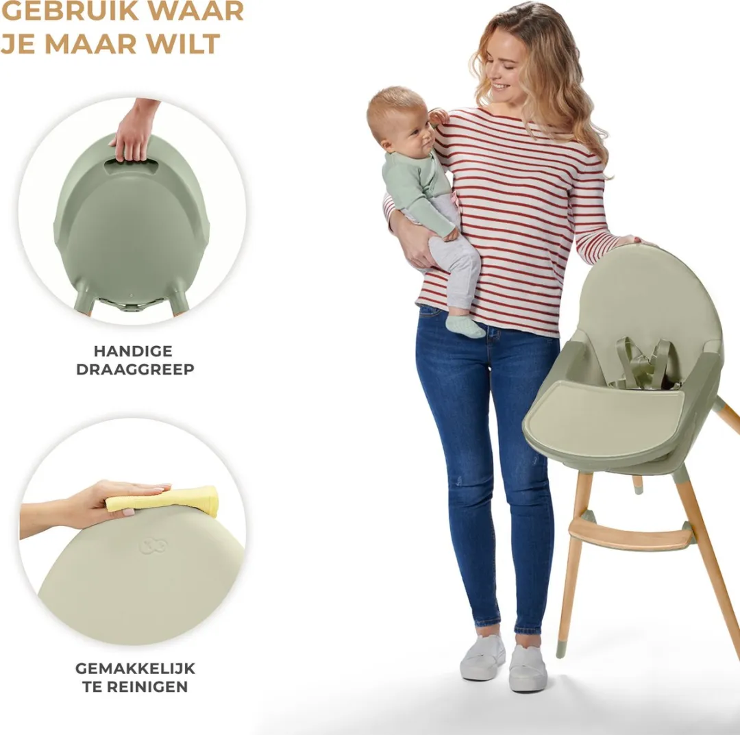 KinderKraft FINI 2 Kinderstoel 2-in-1 - Groene Kunstlederen