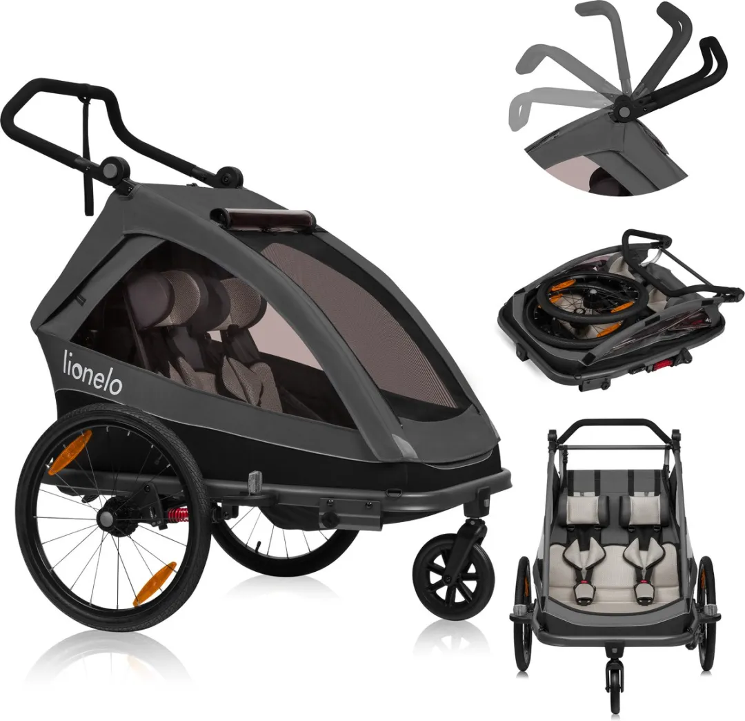 Lionelo Cama 2in1 Fietsaanhanger & Wandelwagen - Zwart - 2x22kg