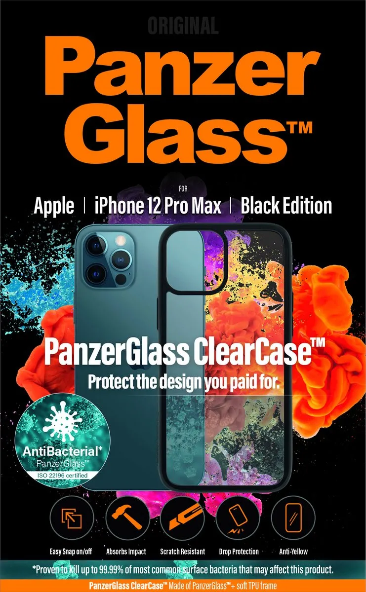 PanzerGlass PZ-0253 Hardcase iPhone 12 Pro Max - Antibacterieel - Zwart