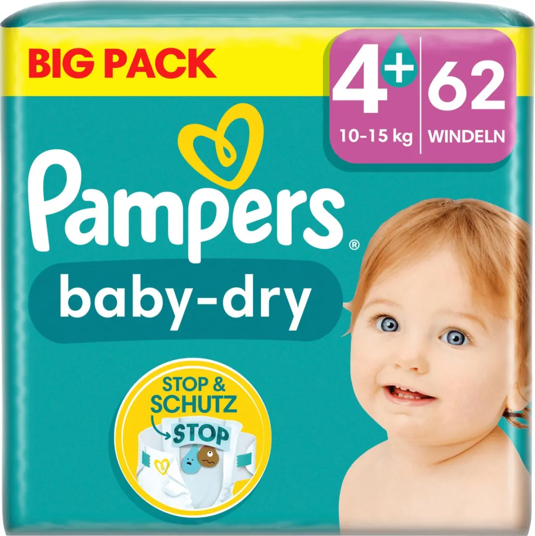 Pampers Luiers Baby Dry Maat 4+ Maxi Plus 62 Stuks
