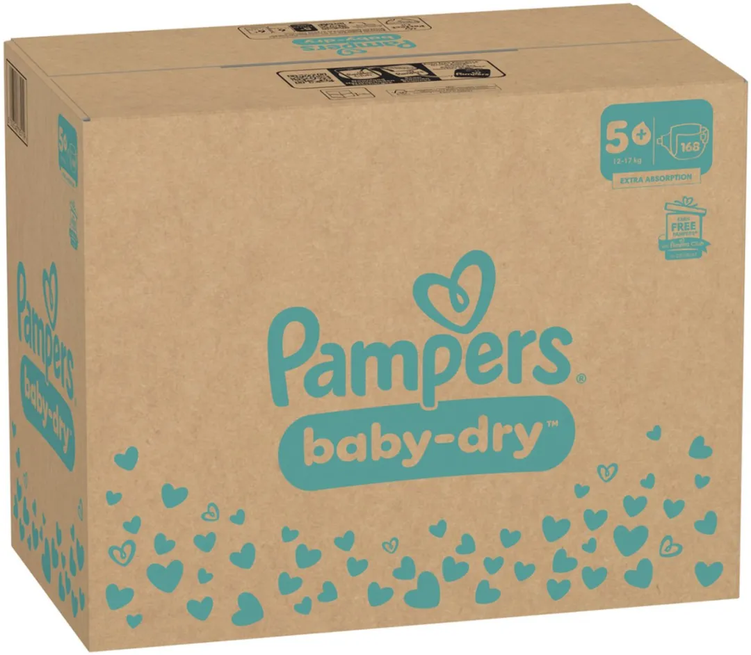 Pampers Baby-Dry Maat 5+ - 168 Stuks