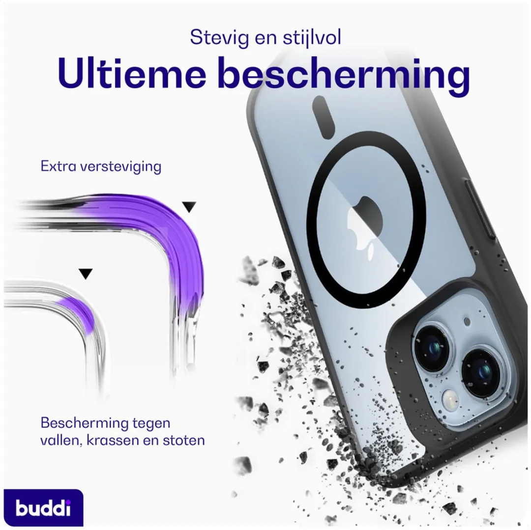 Buddi Hybrid Hoesje iPhone 13/14/15 - MagSafe - Transparant Zwart