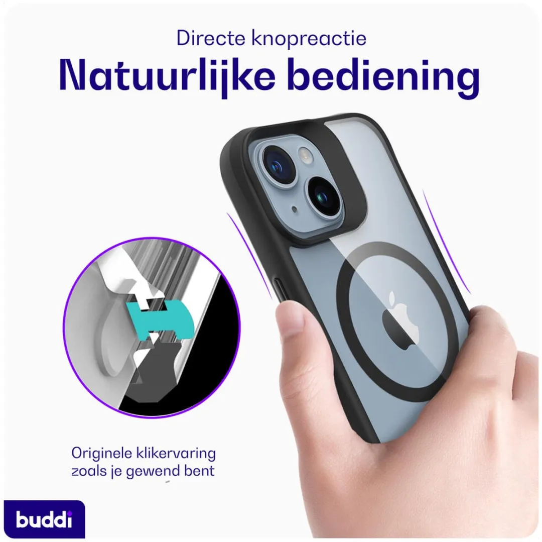 Buddi Hybrid Hoesje iPhone 13/14/15 - MagSafe - Transparant Zwart