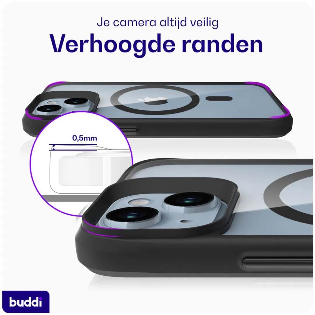 Buddi Hybrid Hoesje iPhone 13/14/15 - MagSafe - Transparant Zwart