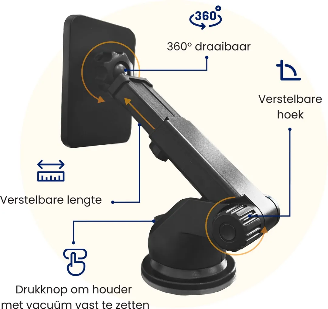 R2B Telefoonhouder Auto Zuignap Zandvoort - MagSafe - 7 Inch - Zwart