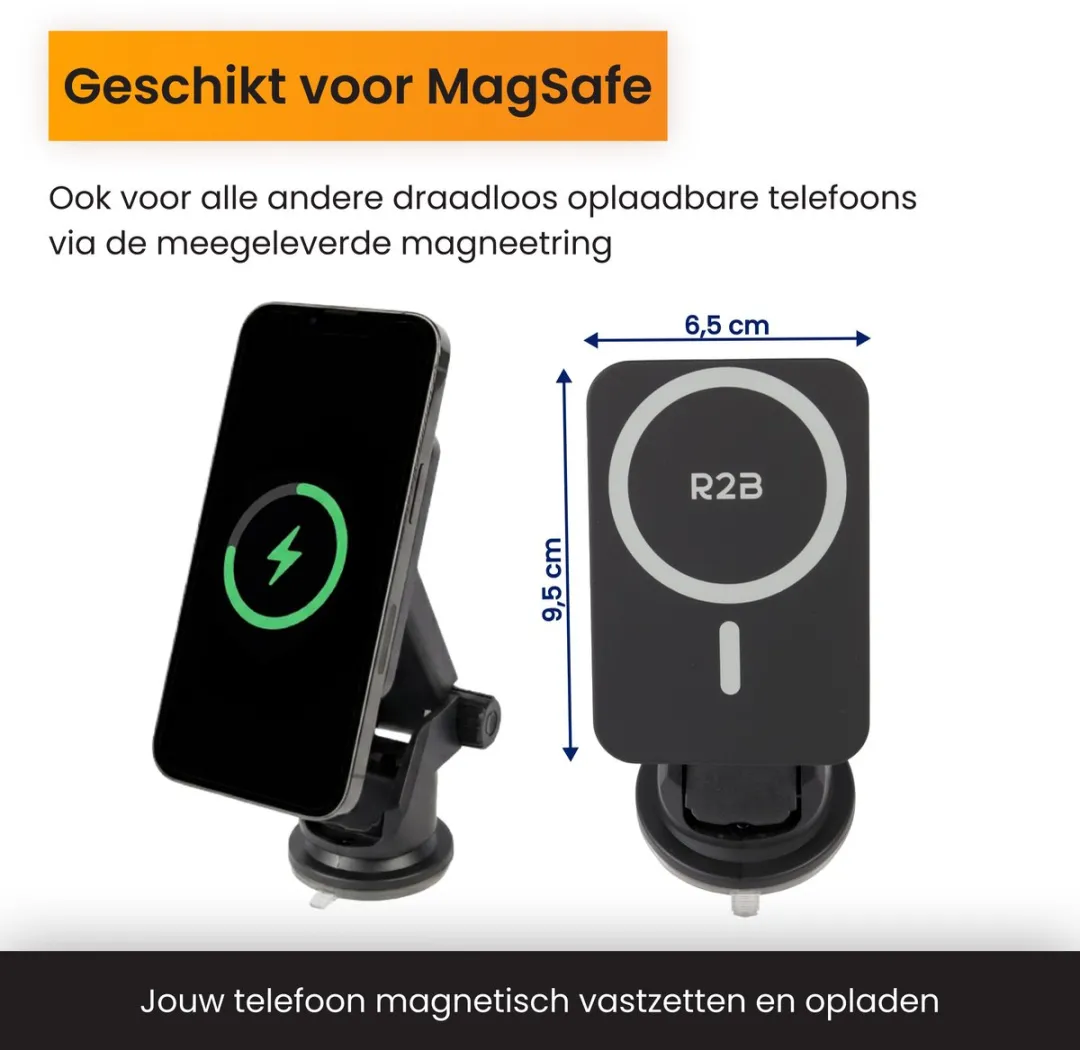 R2B Telefoonhouder Auto Zuignap Zandvoort - MagSafe - 7 Inch - Zwart