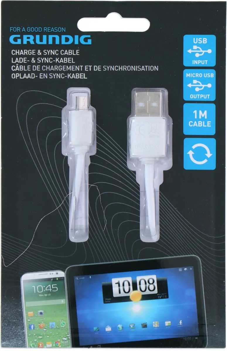Grundig Micro-USB Opladerkabel 1m - Kunststof
