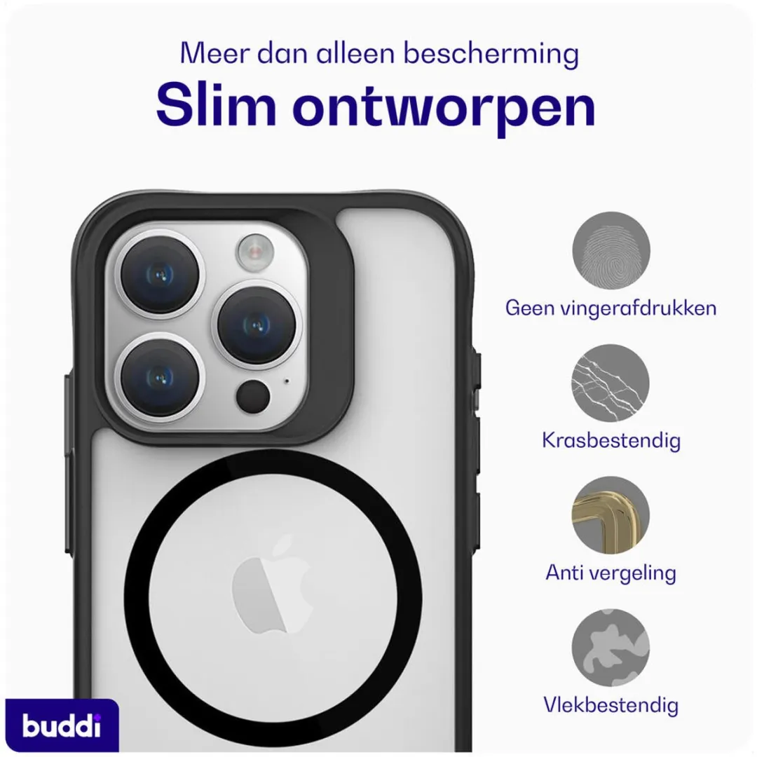 Buddi Hybrid Hoesje iPhone 15 Pro - MagSafe - Matte Zwart