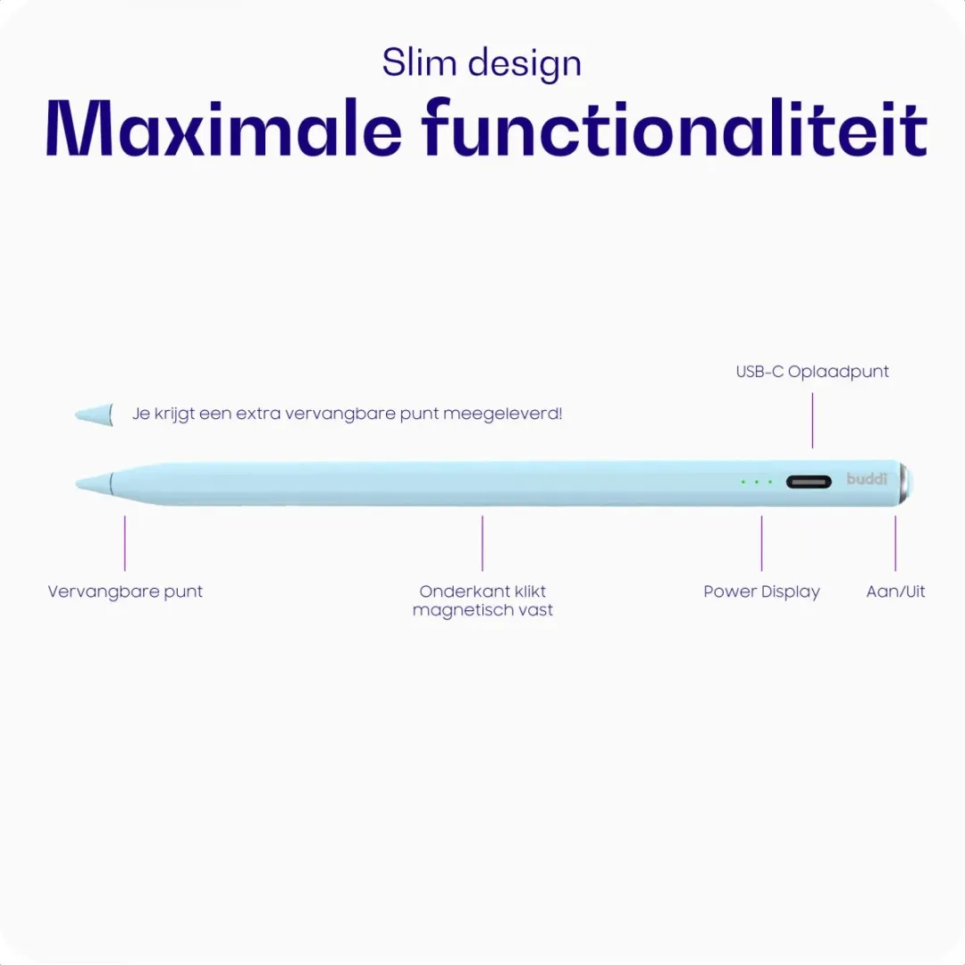 Buddi Wave Actieve Stylus Pen - Blauw - USB-C - afbeelding 6 van 6