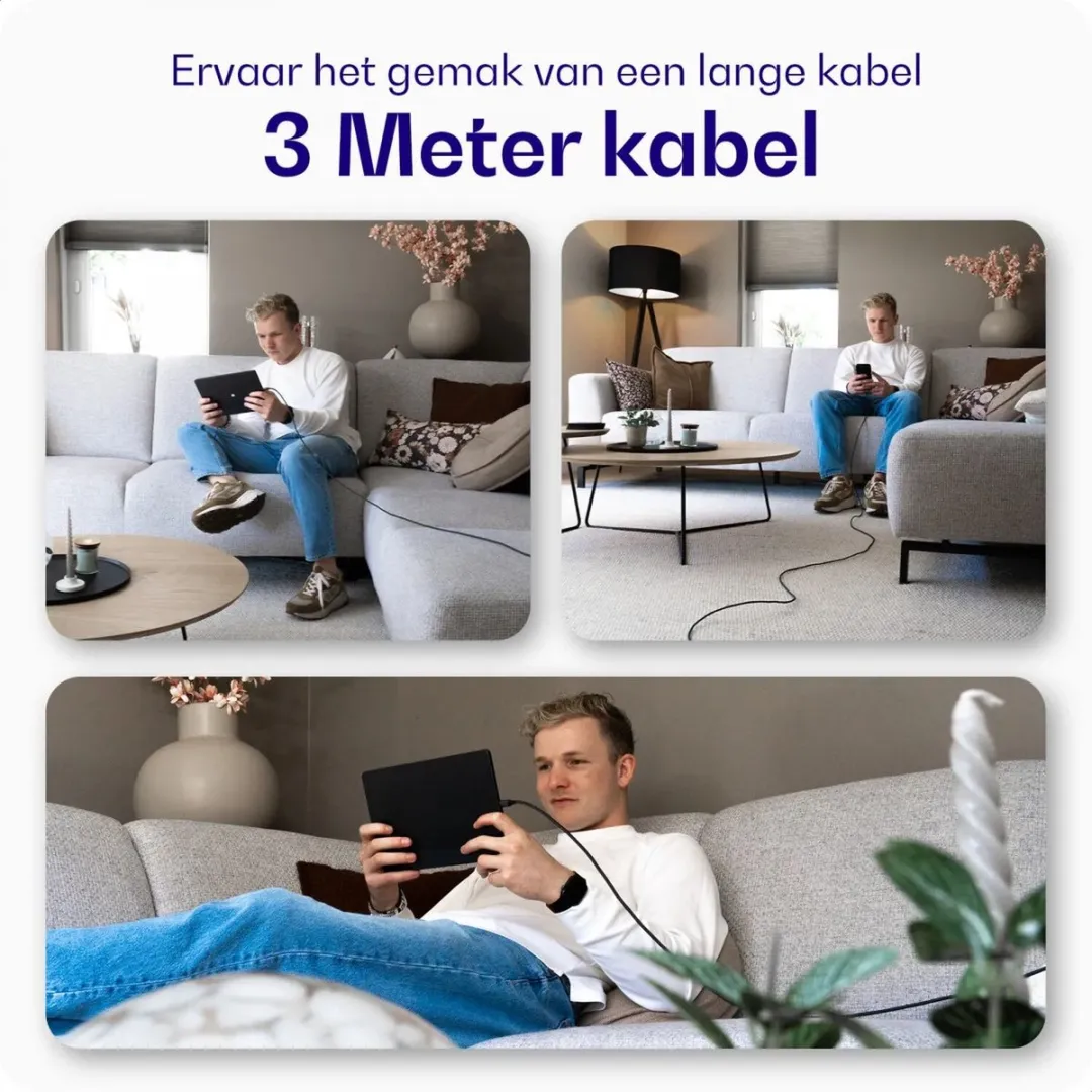 Buddi Flex USB-A naar USB-C Kabel 3M - 12W Fast Charge - 480Mbps - Zwart