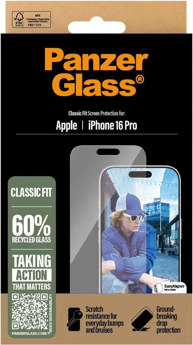 PanzerGlass Classic Fit iPhone 16 Pro Schermbeschermer - Case Friendly