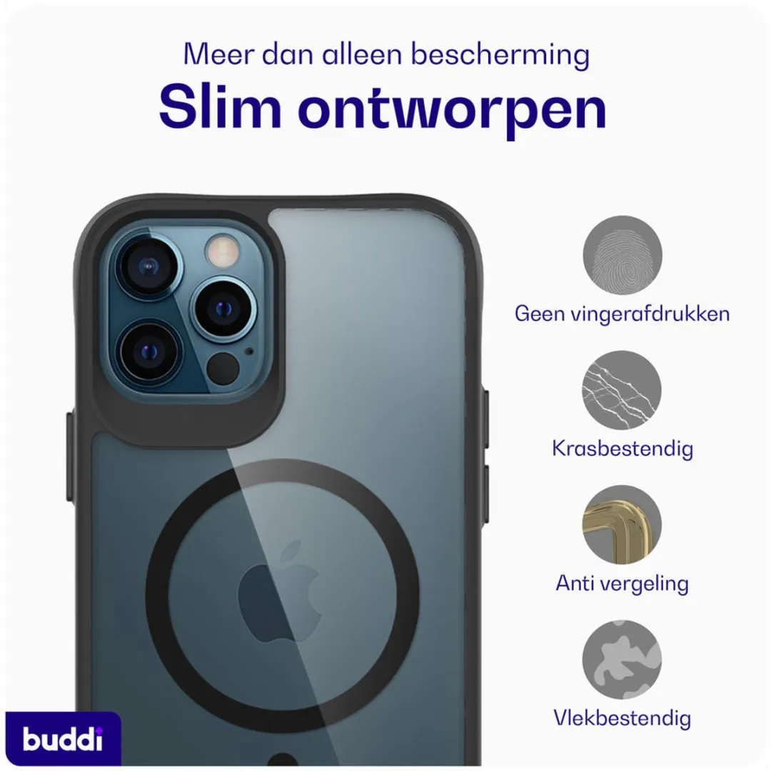 Buddi Hybrid Hoesje iPhone 12/12 Pro - MagSafe - Transparant Zwart - afbeelding 6 van 6