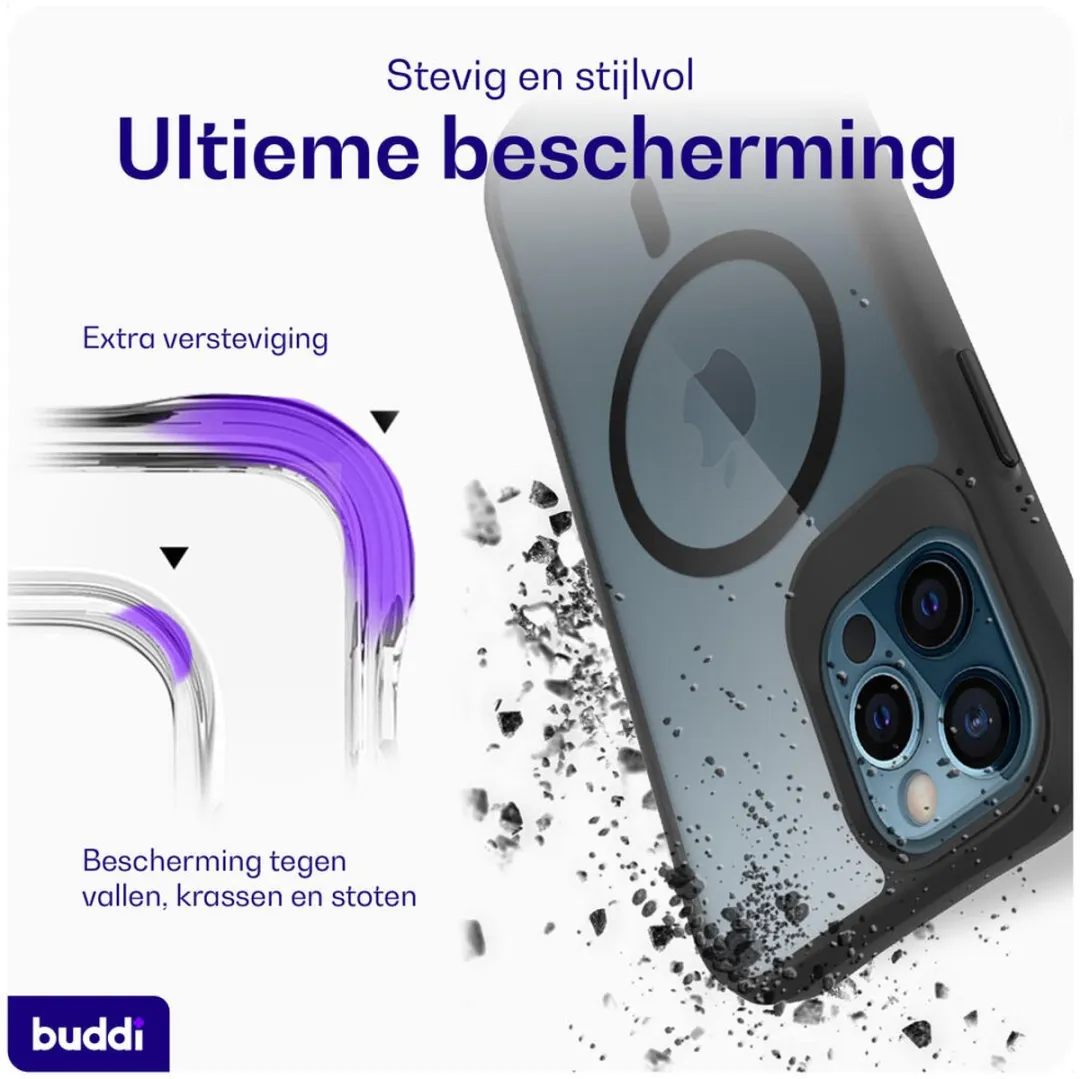 Buddi Hybrid Hoesje iPhone 12/12 Pro - MagSafe - Transparant Zwart