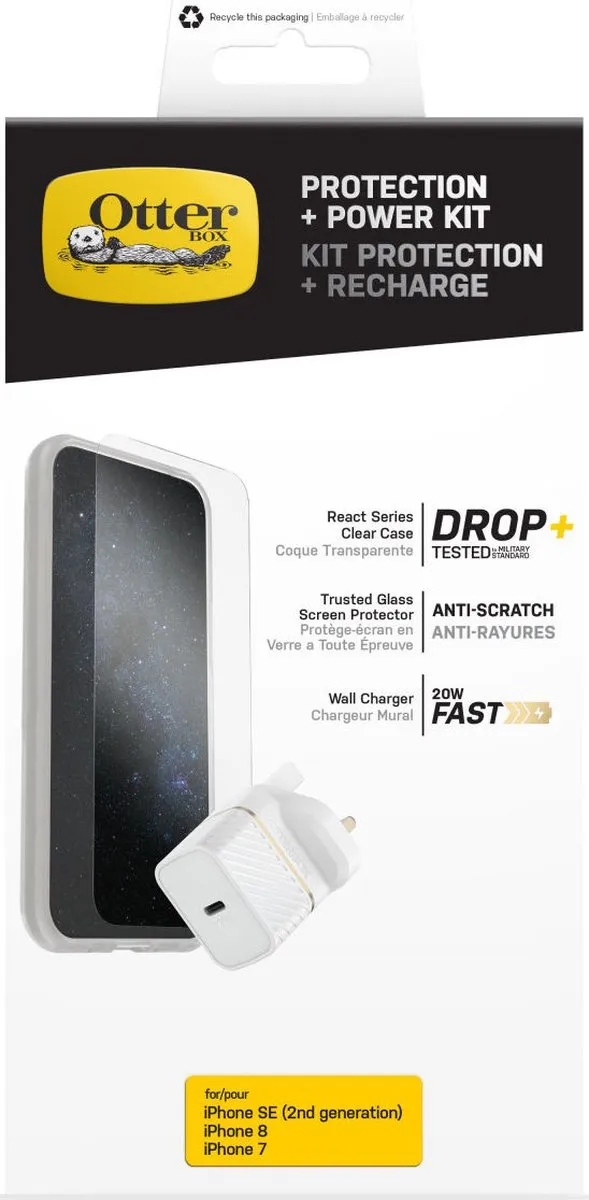 OtterBox Symmetry iPhone 7/8/SE Hoesje - Transparant - 20W Lader