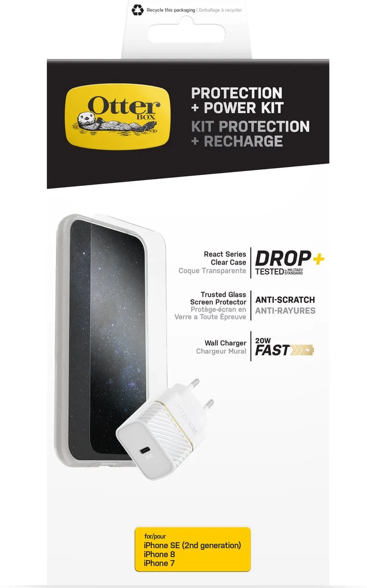 OtterBox Symmetry iPhone 7/8/SE Hoesje - Transparant - 20W Lader