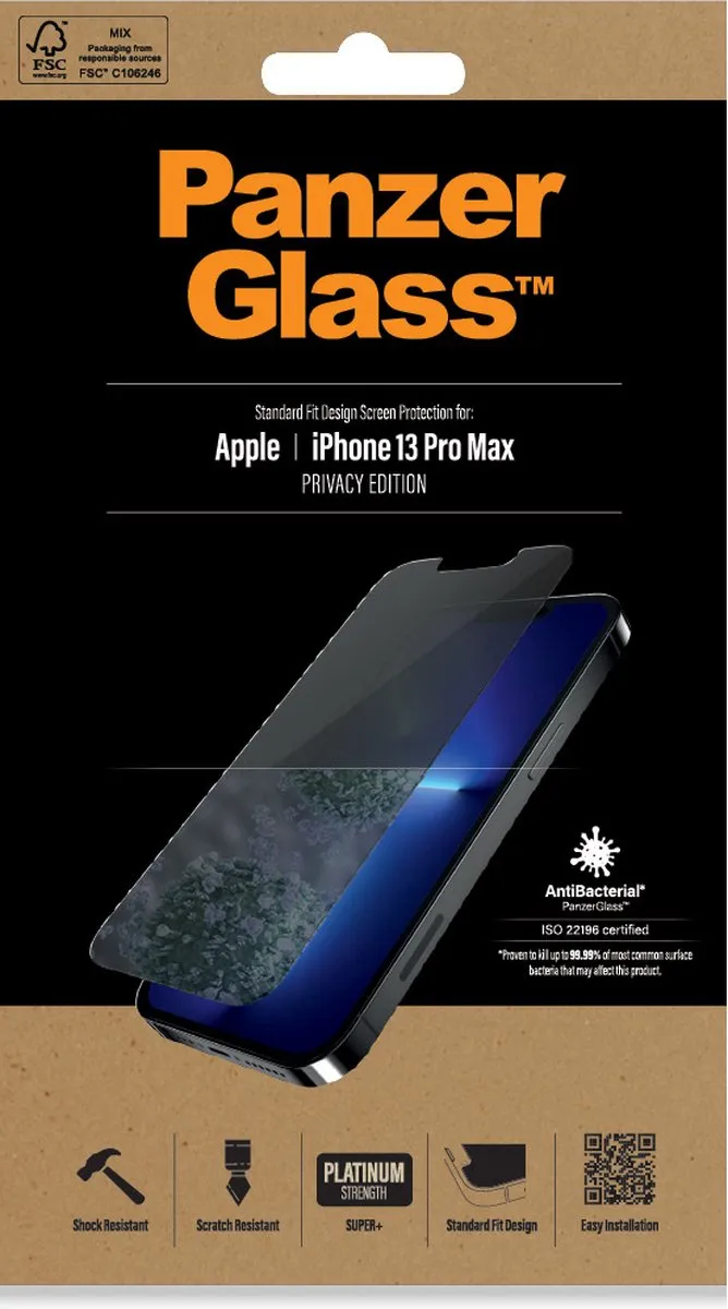 PanzerGlass P2743 Screenprotector iPhone 13 Pro Max - Antibacterieel