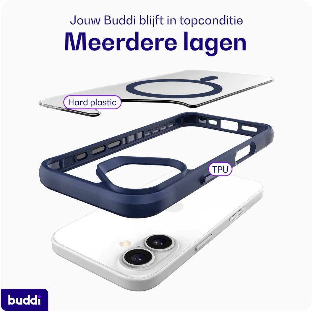 Buddi Hybrid iPhone 17 Hoesje - MagSafe - Transparant Blauw