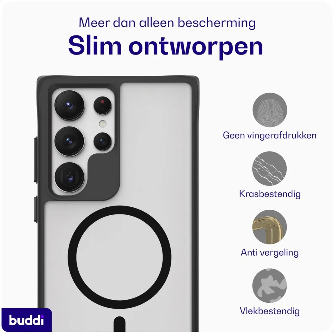Buddi Hybrid Hoesje Samsung Galaxy S24 Ultra - MagSafe - Matte Zwart