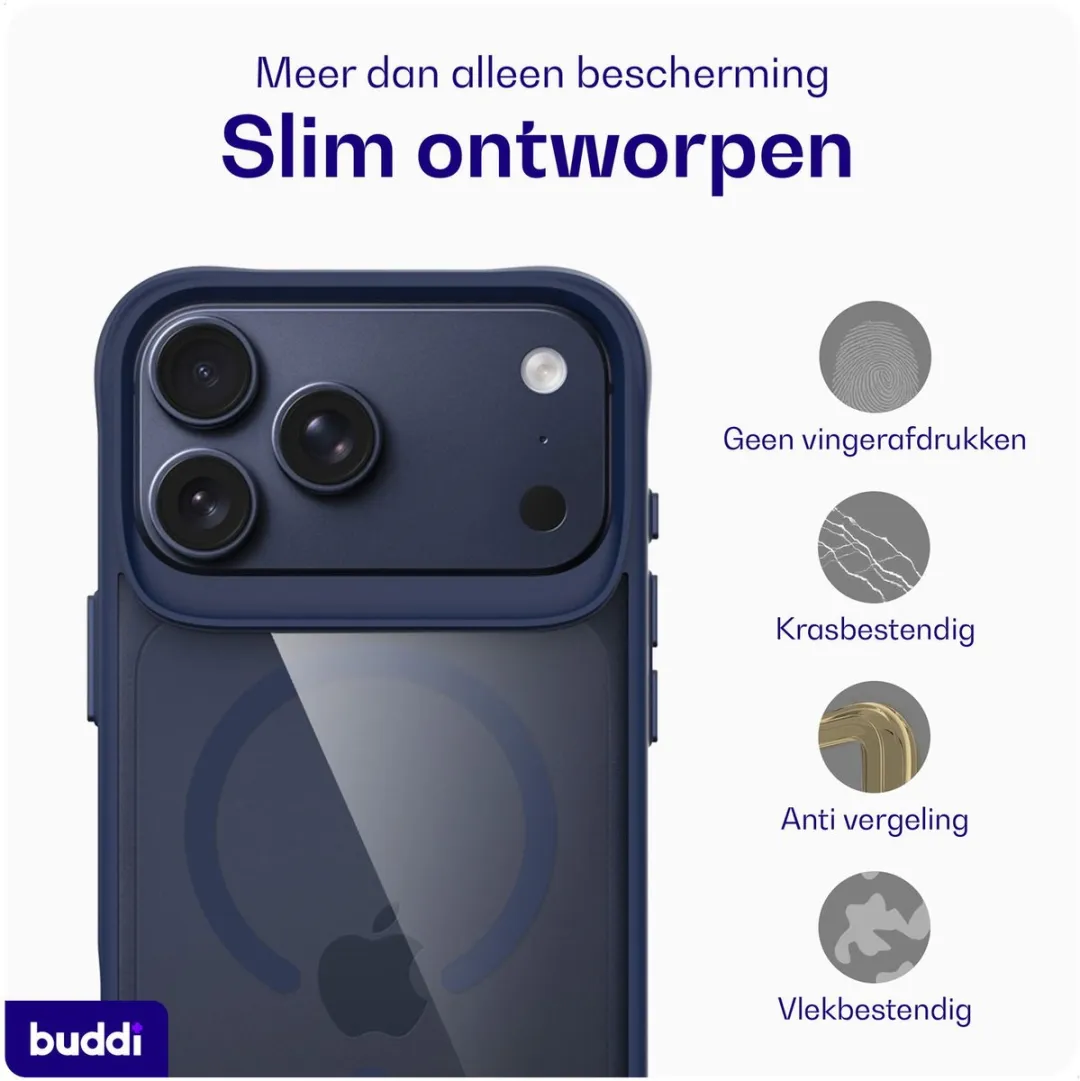 Buddi Hybrid Hoesje iPhone 17 Pro - MagSafe - Transparant Blauw