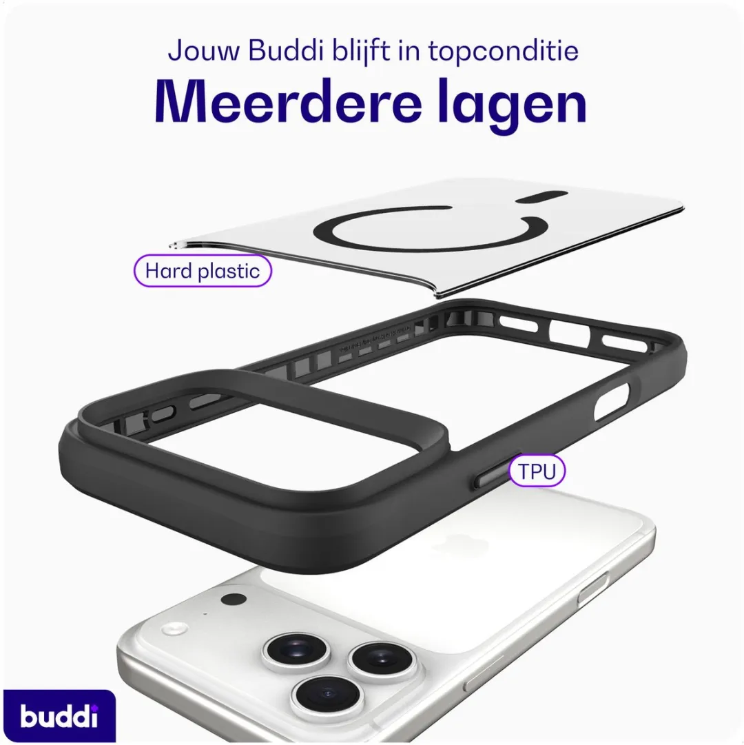 Buddi Hybrid BHACIP17P Hoesje iPhone 17 Pro - MagSafe - Matte Zwart