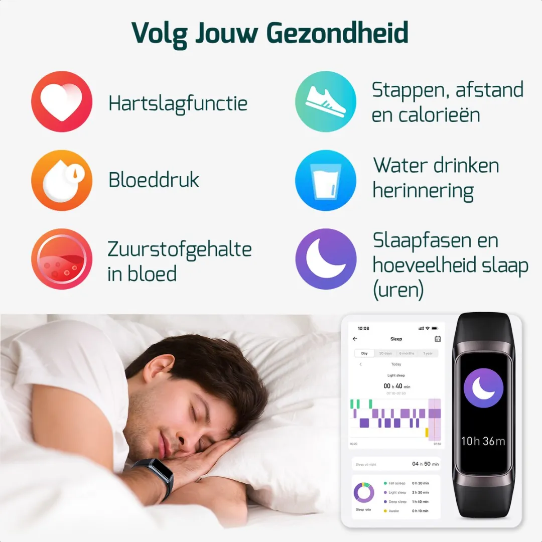FITAGE Activity Tracker - Stappenteller & Hartslagmeter - Zwart