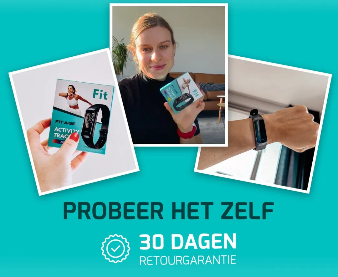 FITAGE Activity Tracker - Stappenteller & Hartslagmeter - Zwart