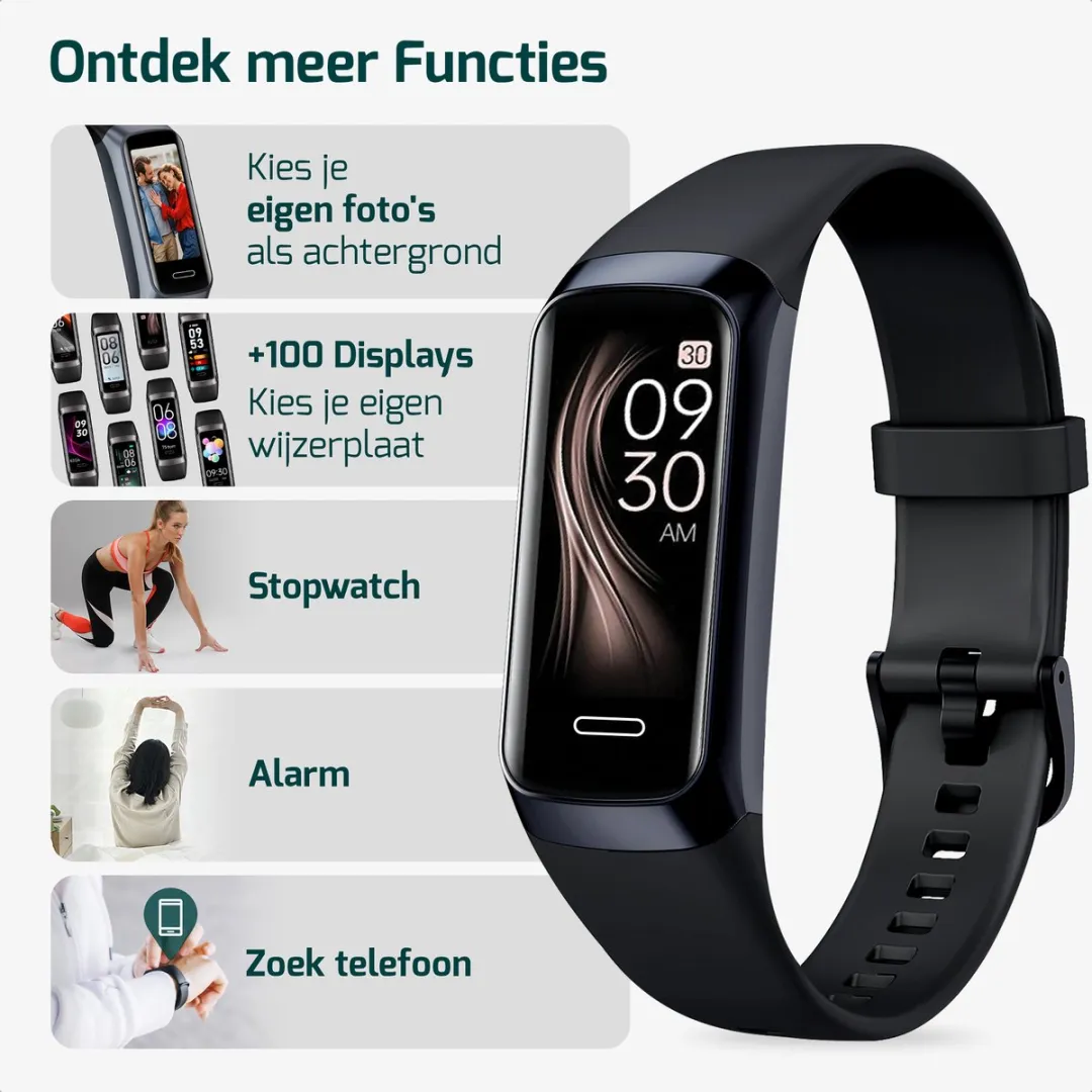 FITAGE Activity Tracker - Stappenteller & Hartslagmeter - Zwart - afbeelding 6 van 6