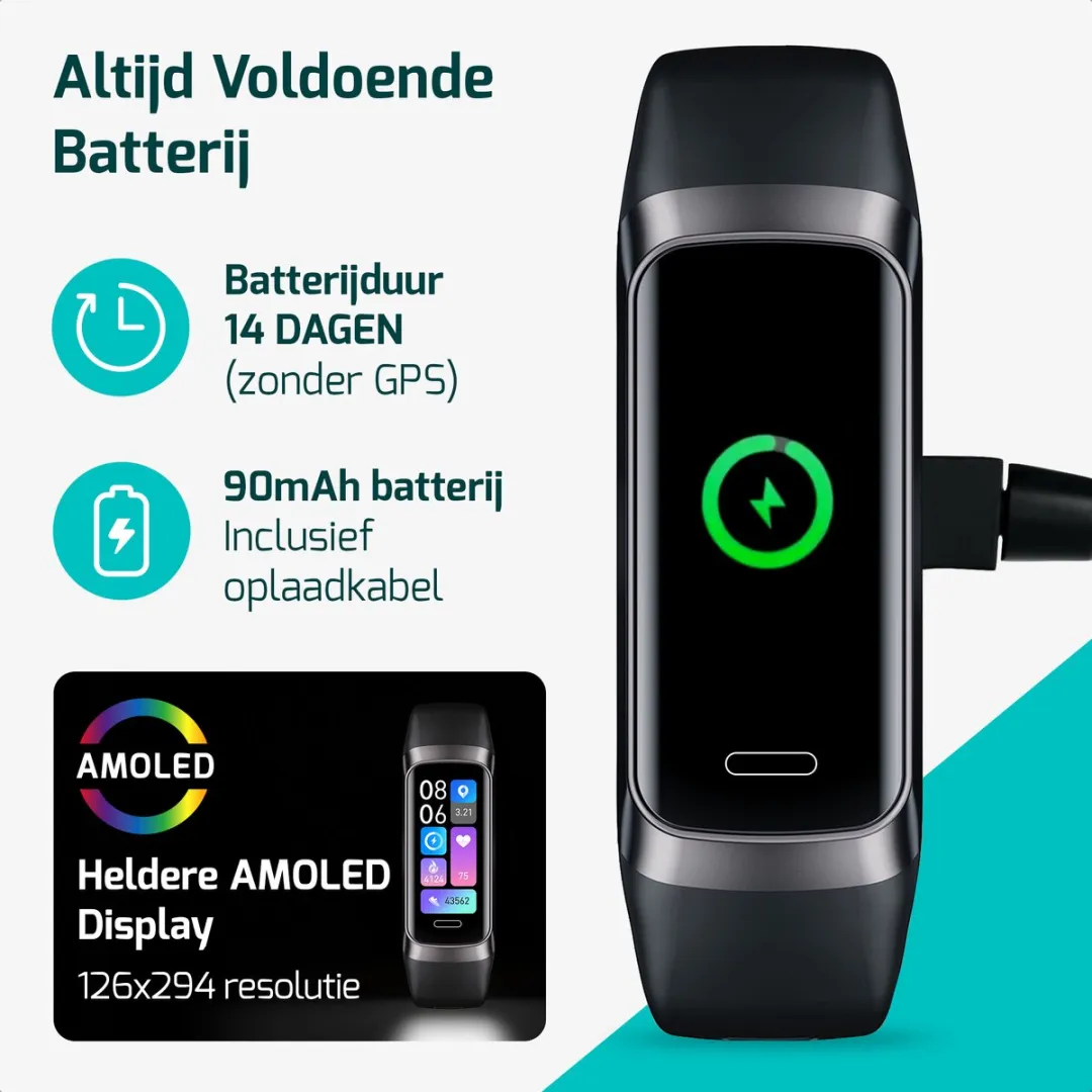 FITAGE Activity Tracker - Stappenteller & Hartslagmeter - Zwart