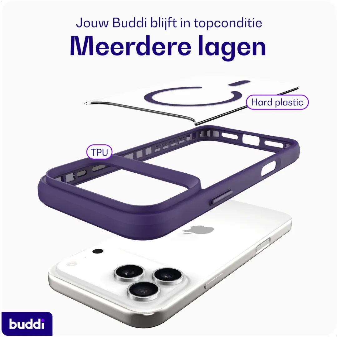 Buddi Hybrid Hoesje iPhone 17 Pro - MagSafe - Transparant Paars