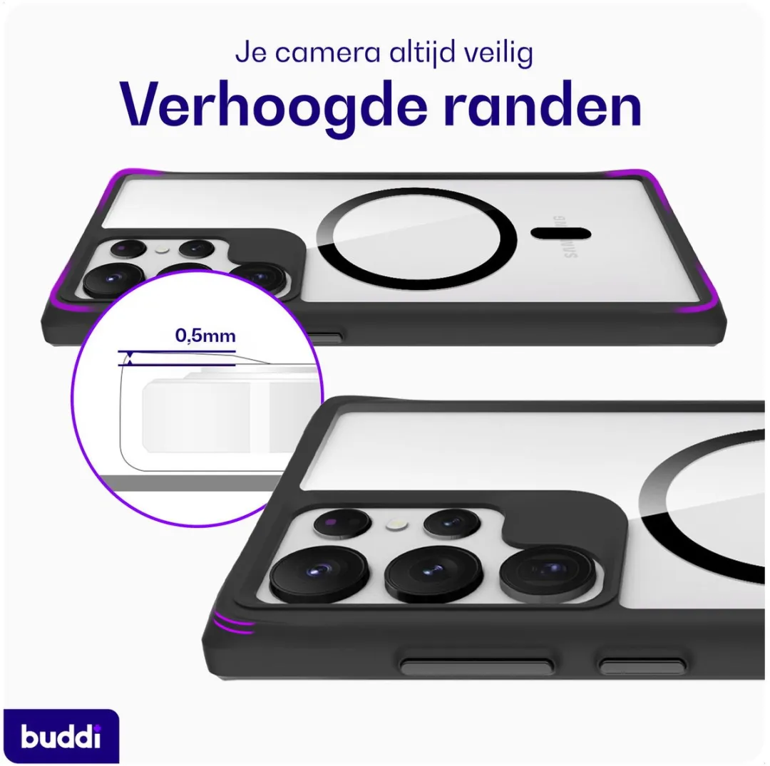 Buddi Hybrid Hoesje Samsung Galaxy S23 Ultra - MagSafe - Transparant Zwart