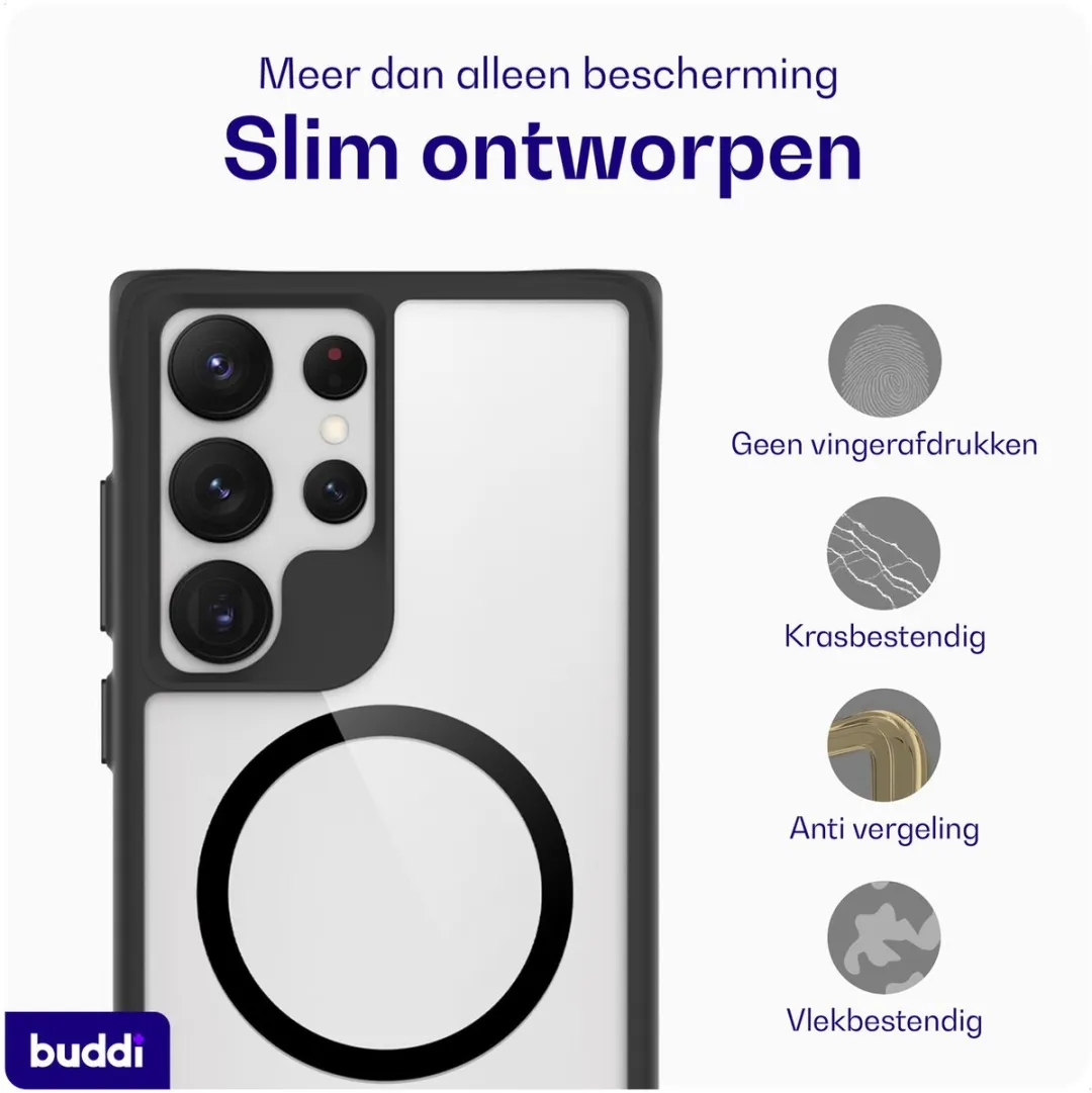 Buddi Hybrid Hoesje Samsung Galaxy S23 Ultra - MagSafe - Transparant Zwart