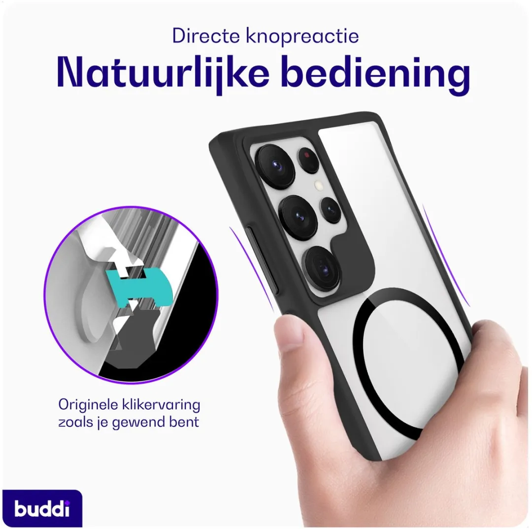 Buddi Hybrid Hoesje Samsung Galaxy S23 Ultra - MagSafe - Transparant Zwart