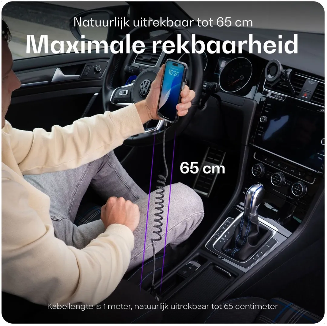Buddi Flex USB-A naar USB-C Krulsnoer 12W 1M - Zwart