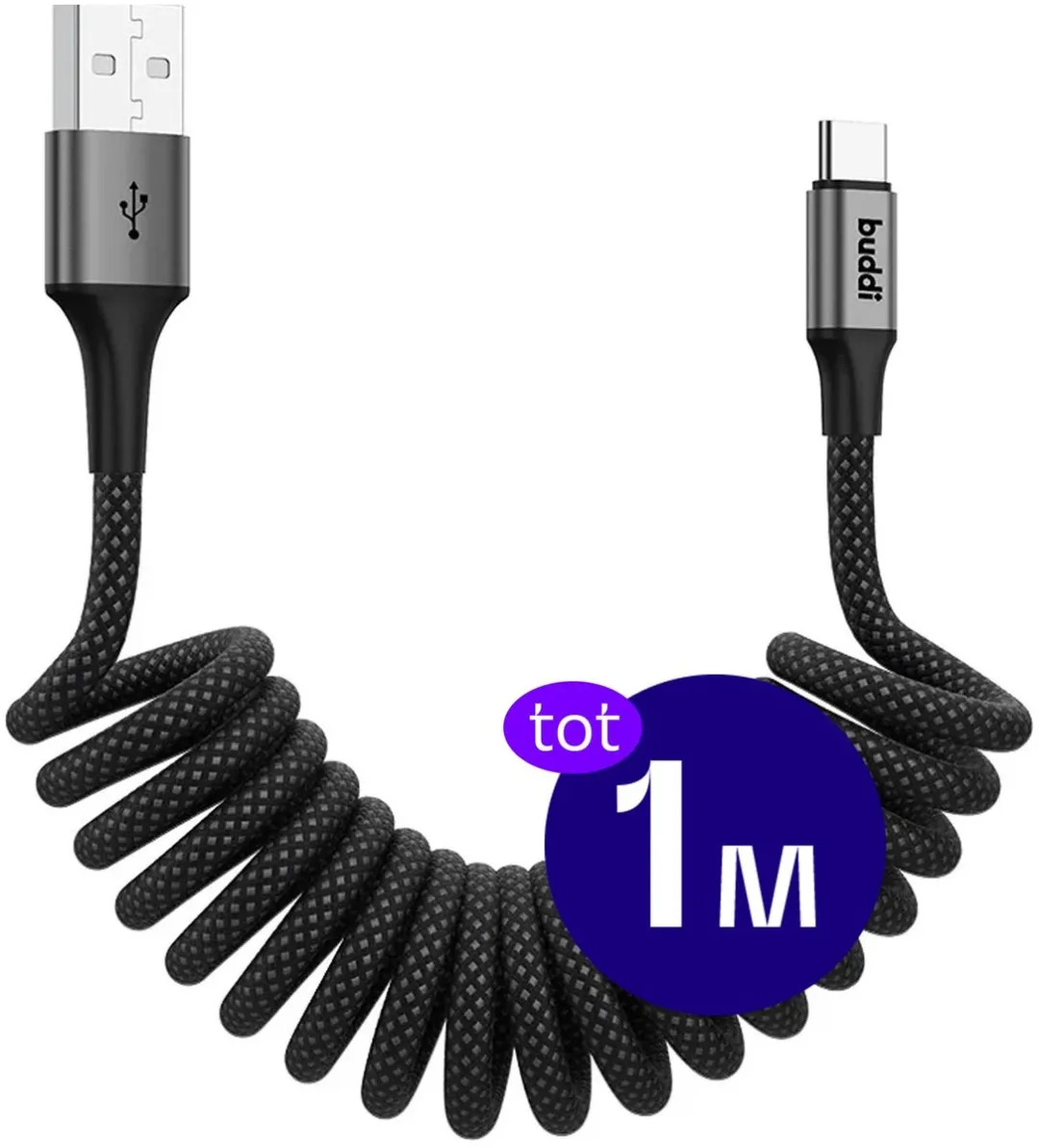 Buddi Flex USB-A naar USB-C Krulsnoer 12W 1M