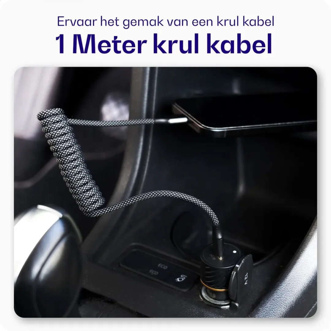 Buddi Flex USB-A naar USB-C Krulsnoer 12W 1M - Zwart