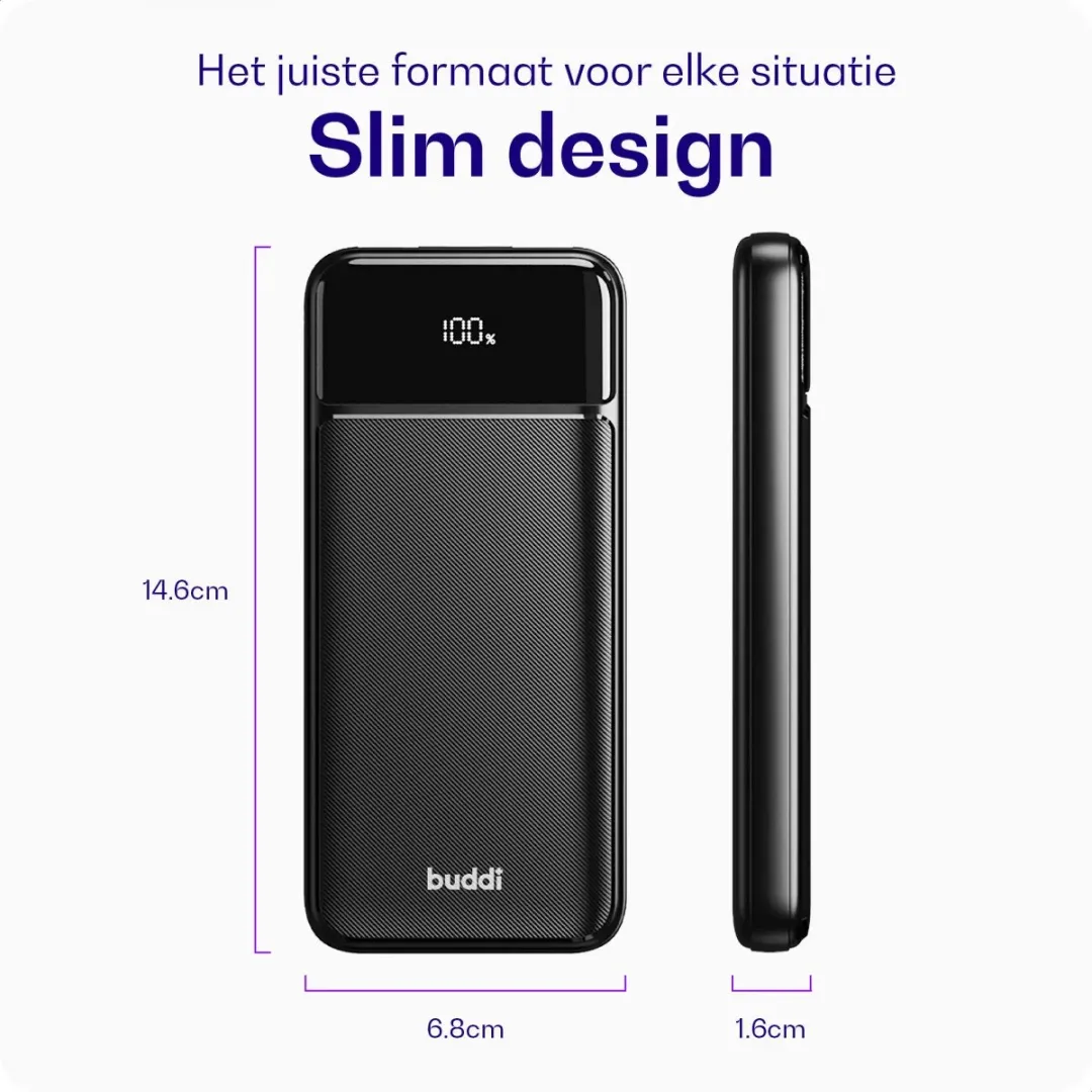 Buddi Boost 10.000mAh Powerbank - USB-A/USB-C - 22,5W - Zwart