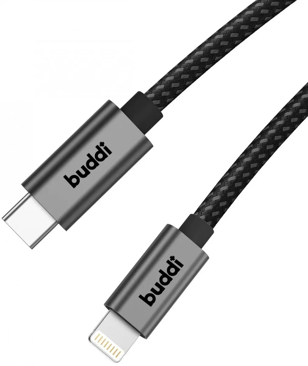 Buddi Flex USB-C naar Lightning Kabel 20W Fast Charge - 2M - Zwart