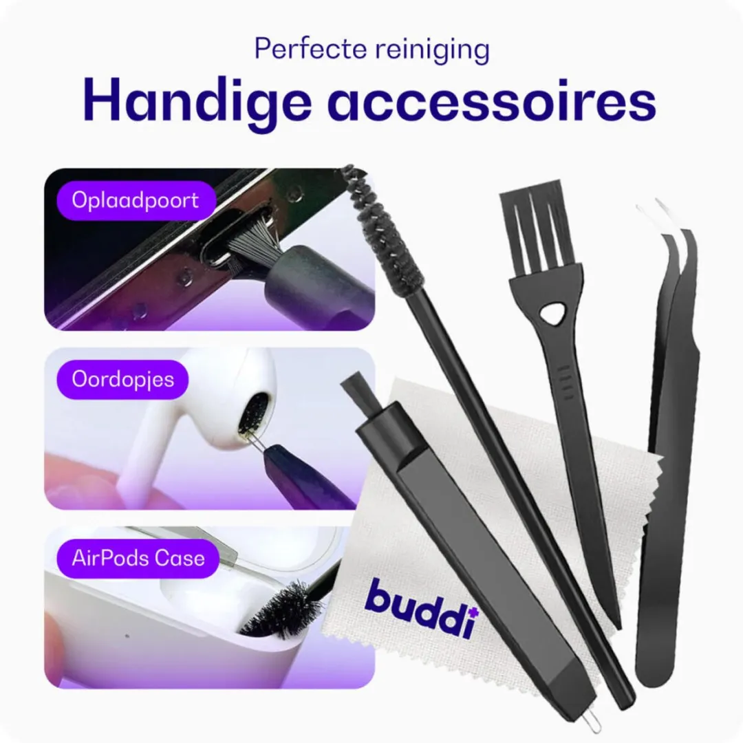Buddi Schoonmaakset Oplaadpoort - USB-C Stofdichte Plug - Zwart/Paars