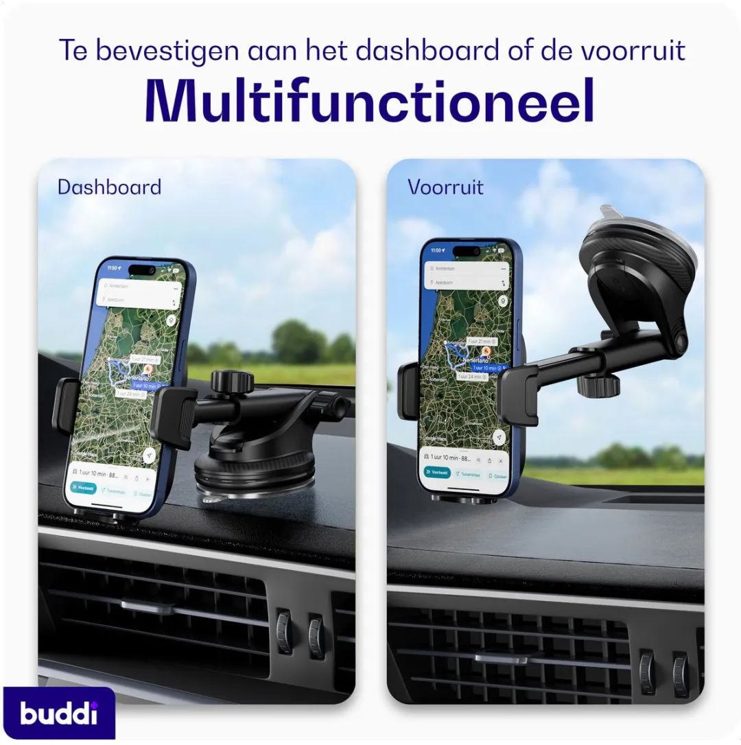 Buddi Way 2 Universele Telefoonhouder Auto - 360° Draaibaar - Zwart