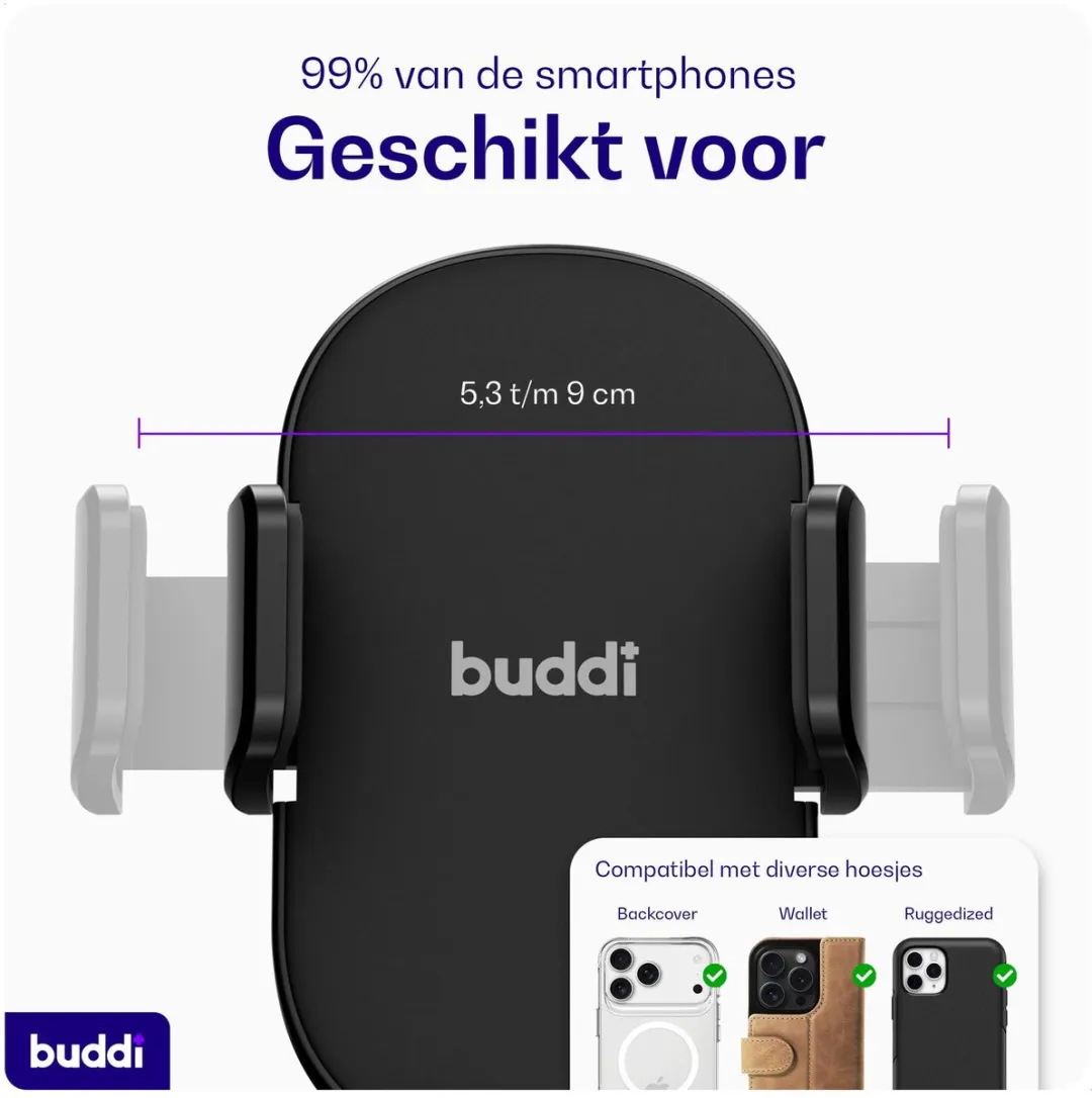 Buddi Way 2 Universele Telefoonhouder Auto - 360° Draaibaar - Zwart