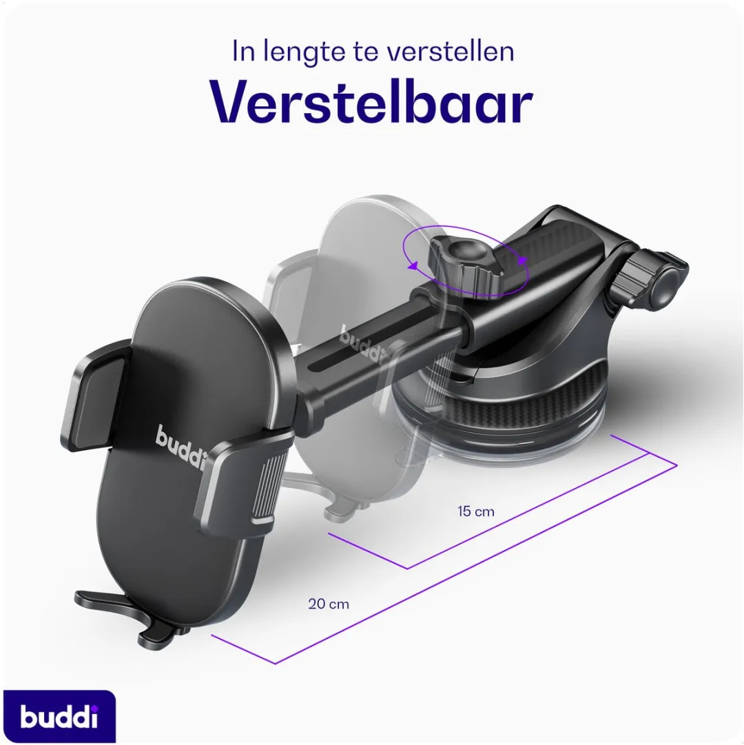 Buddi Way 2 Universele Telefoonhouder Auto - 360° Draaibaar - Zwart
