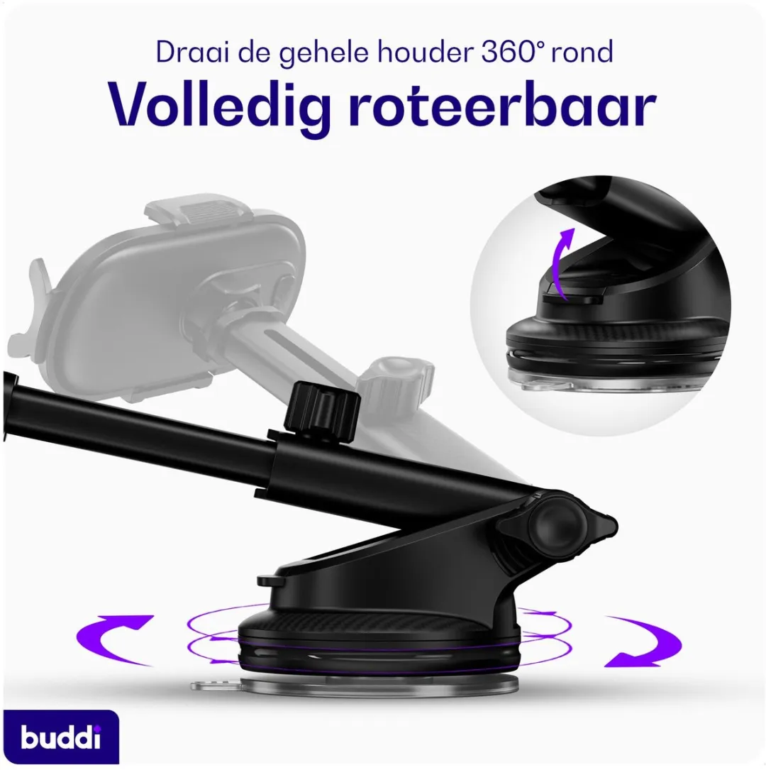 Buddi Way 2 Universele Telefoonhouder Auto - 360° Draaibaar - Zwart - afbeelding 6 van 6