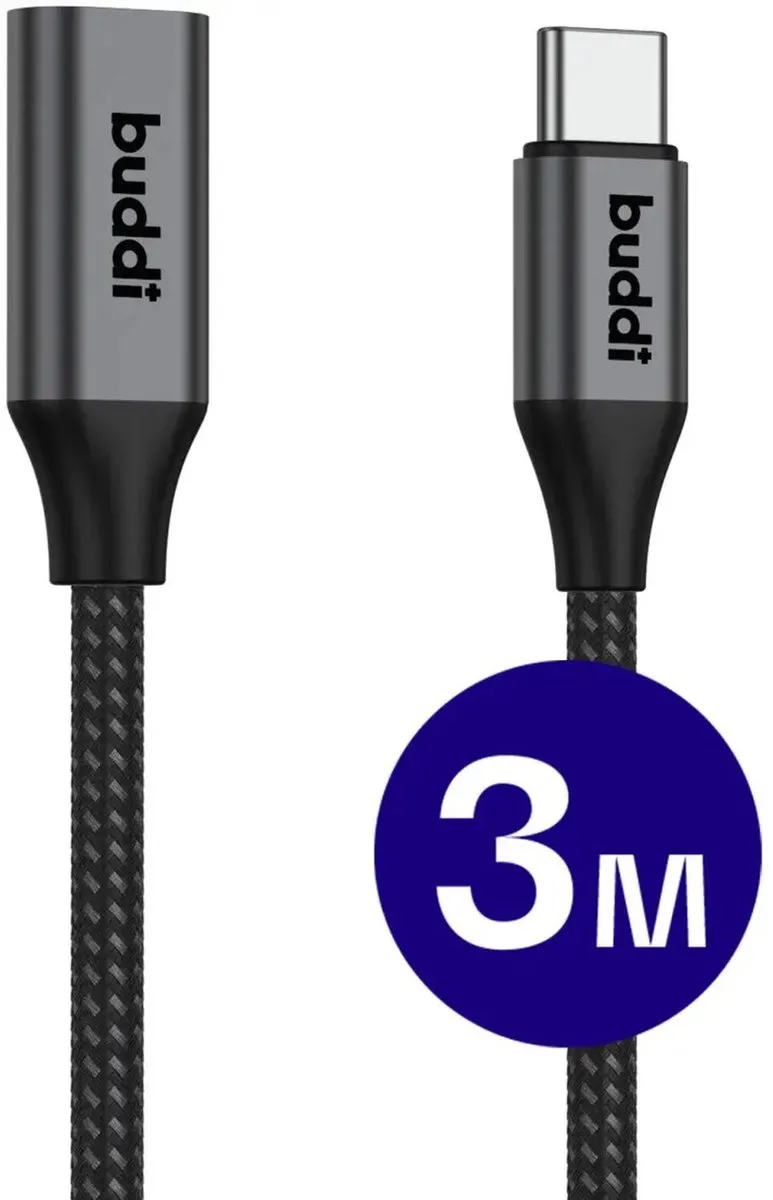 Buddi Flex USB-C Verlengkabel Female naar Male 60W Power Delivery