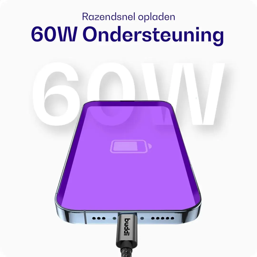 Buddi Flex USB-C Verlengkabel Female naar Male 60W Power Delivery - 3m - Zwart