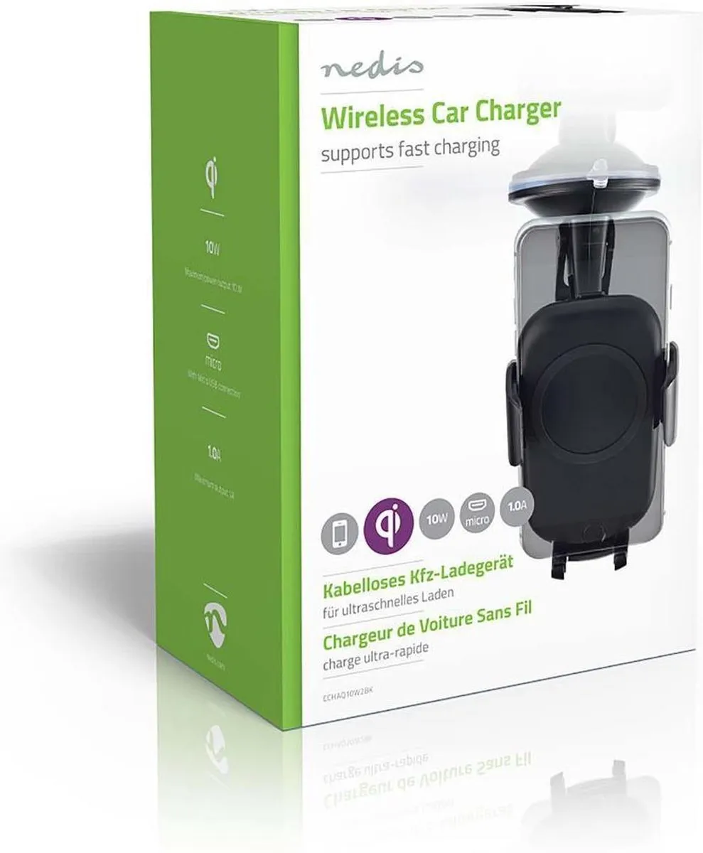 Nedis Draadloze Autolader 10W - Micro-USB kabel - Zwart