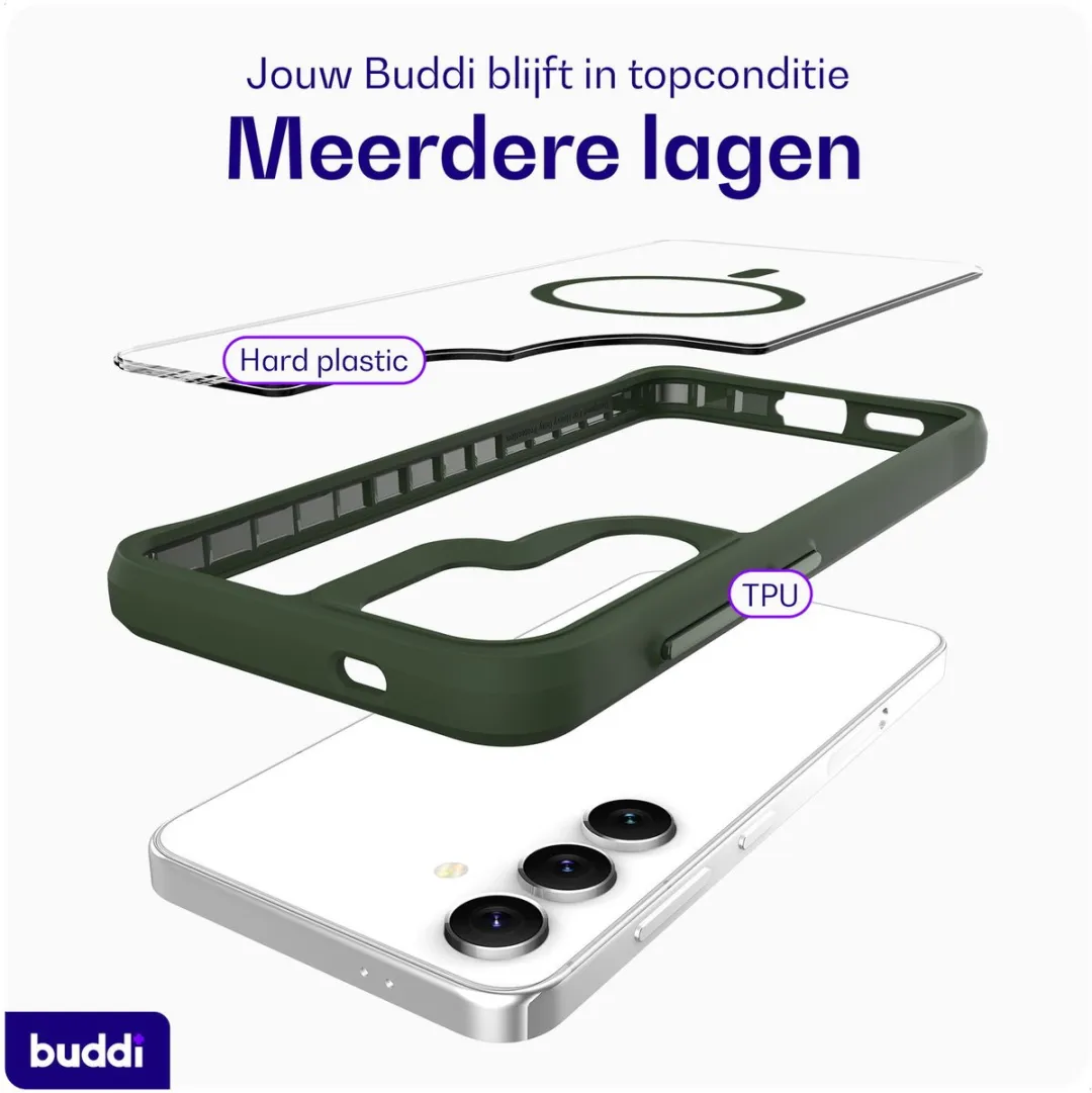 Buddi Hybrid Hoesje - Samsung Galaxy S24/S25 Plus - MagSafe - Transparant Groen