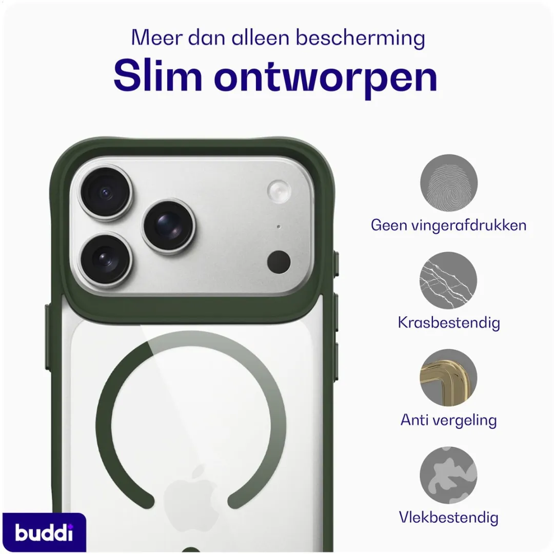 Buddi Hybrid iPhone 17 Pro Hoesje - MagSafe Groen