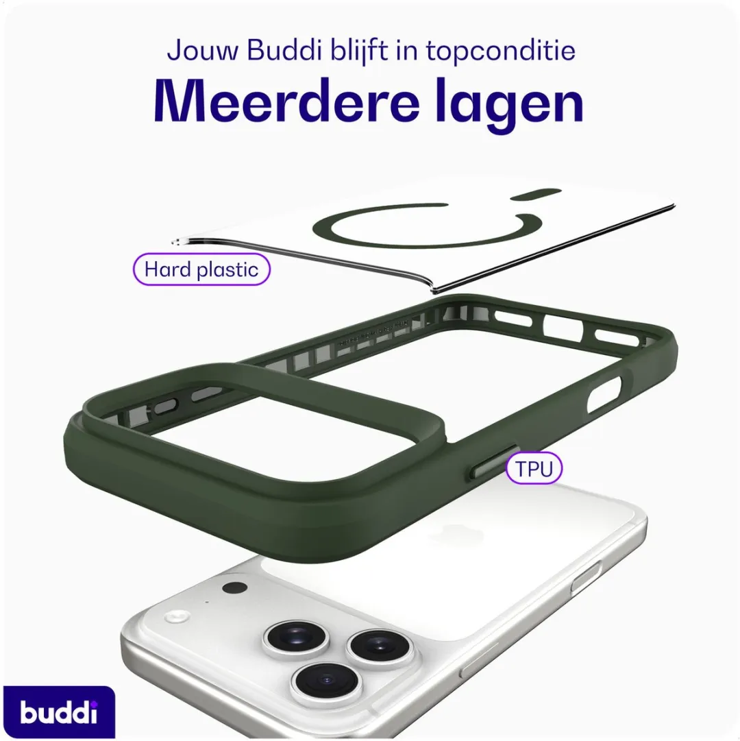 Buddi Hybrid iPhone 17 Pro Hoesje - MagSafe Groen